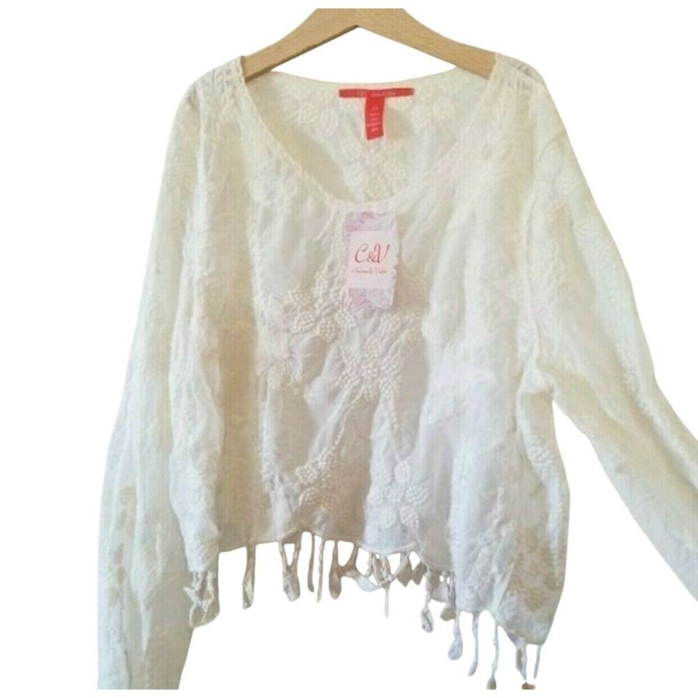 Chelsea & Violet Lace Top w/ Fringe Medium NWT